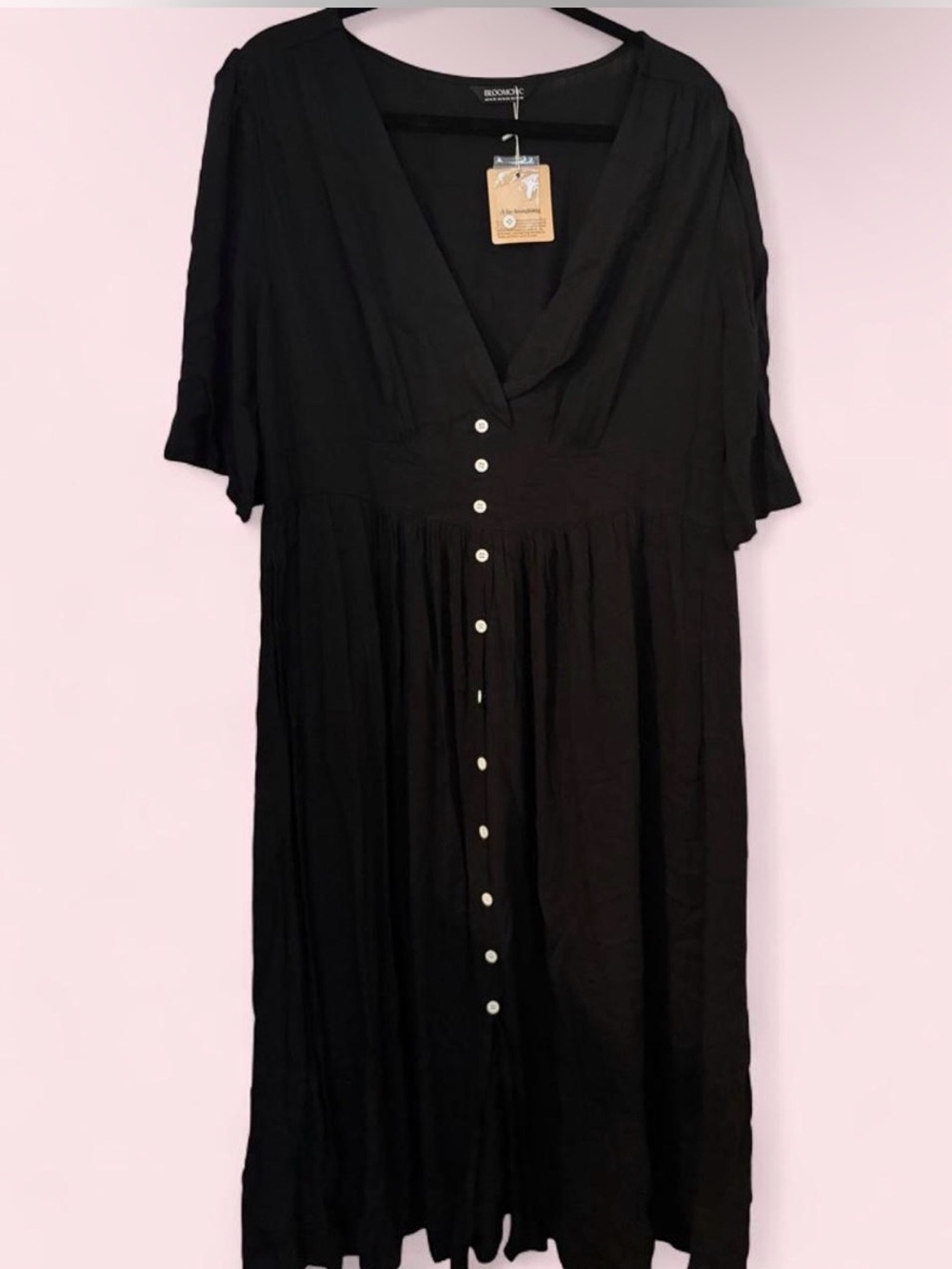 BloomChic Black Button-Front Midi Dress